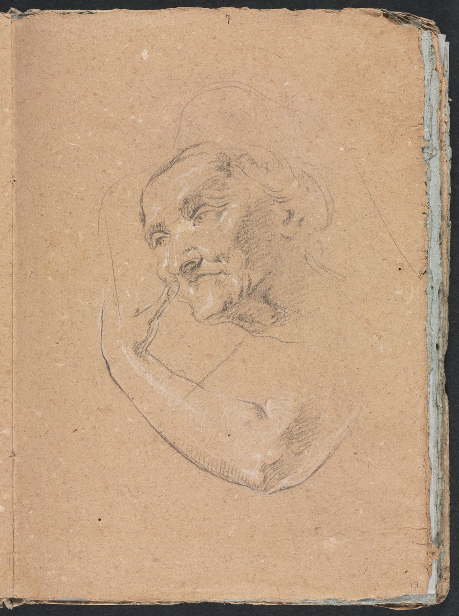 Cuaderno de bocetos de Verona: Cabeza de una mujer con el brazo izquierdo, página 13, 1760 de Francesco Lorenzi