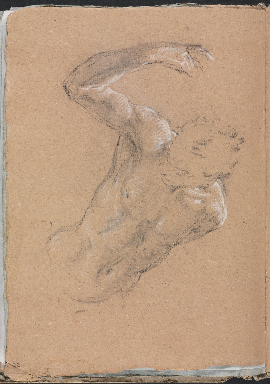Cuaderno de bocetos de Verona: Desnudo masculino con brazo derecho levantado página 32, 1760 de Francesco Lorenzi