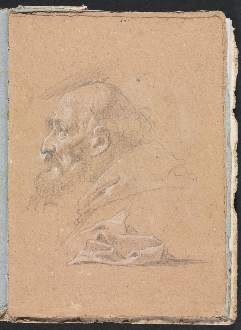 Cuaderno de bocetos de Verona: Monje de perfil con drapeado página 87, 1760 de Francesco Lorenzi