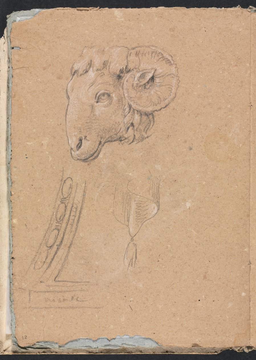 Cuaderno de bocetos de Verona: Cabeza de carnero página 12, 1760 de Francesco Lorenzi