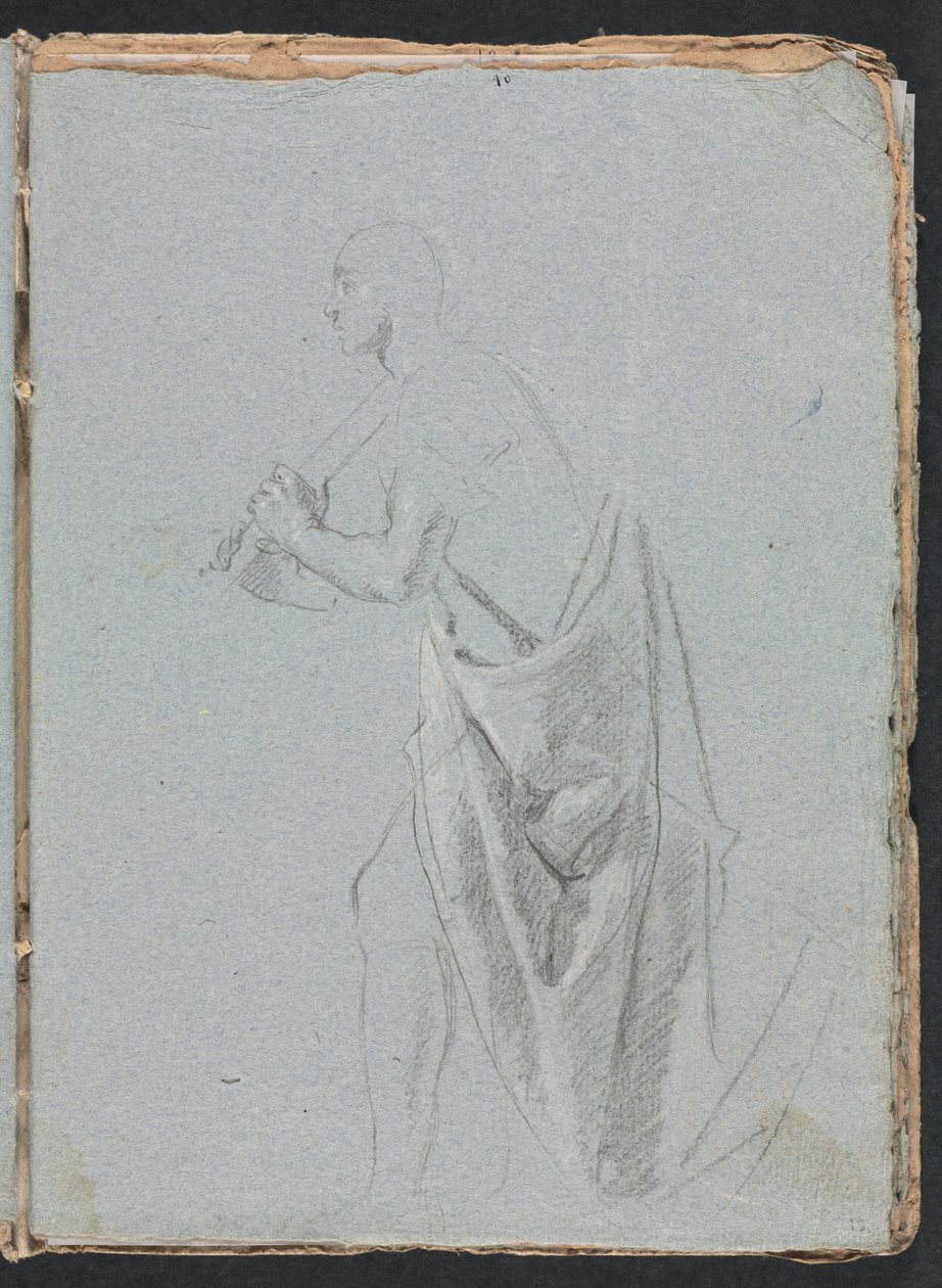 Cuaderno de bocetos de Verona: Hombre de pie con drapeado página 19, 1760 de Francesco Lorenzi