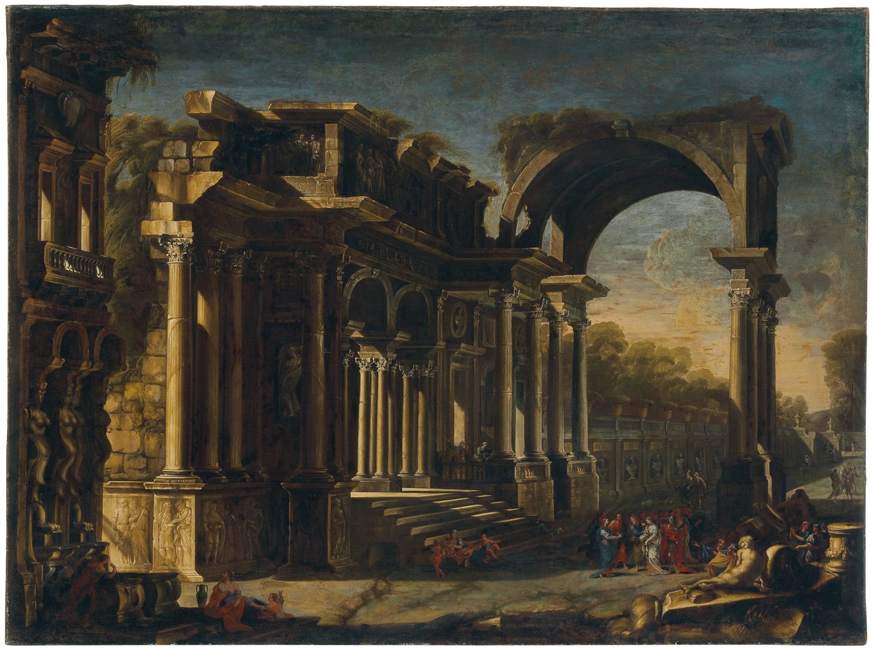 Capricho con ruinas romanas y Cristo con la mujer adúltera de Francesco Maglioli
