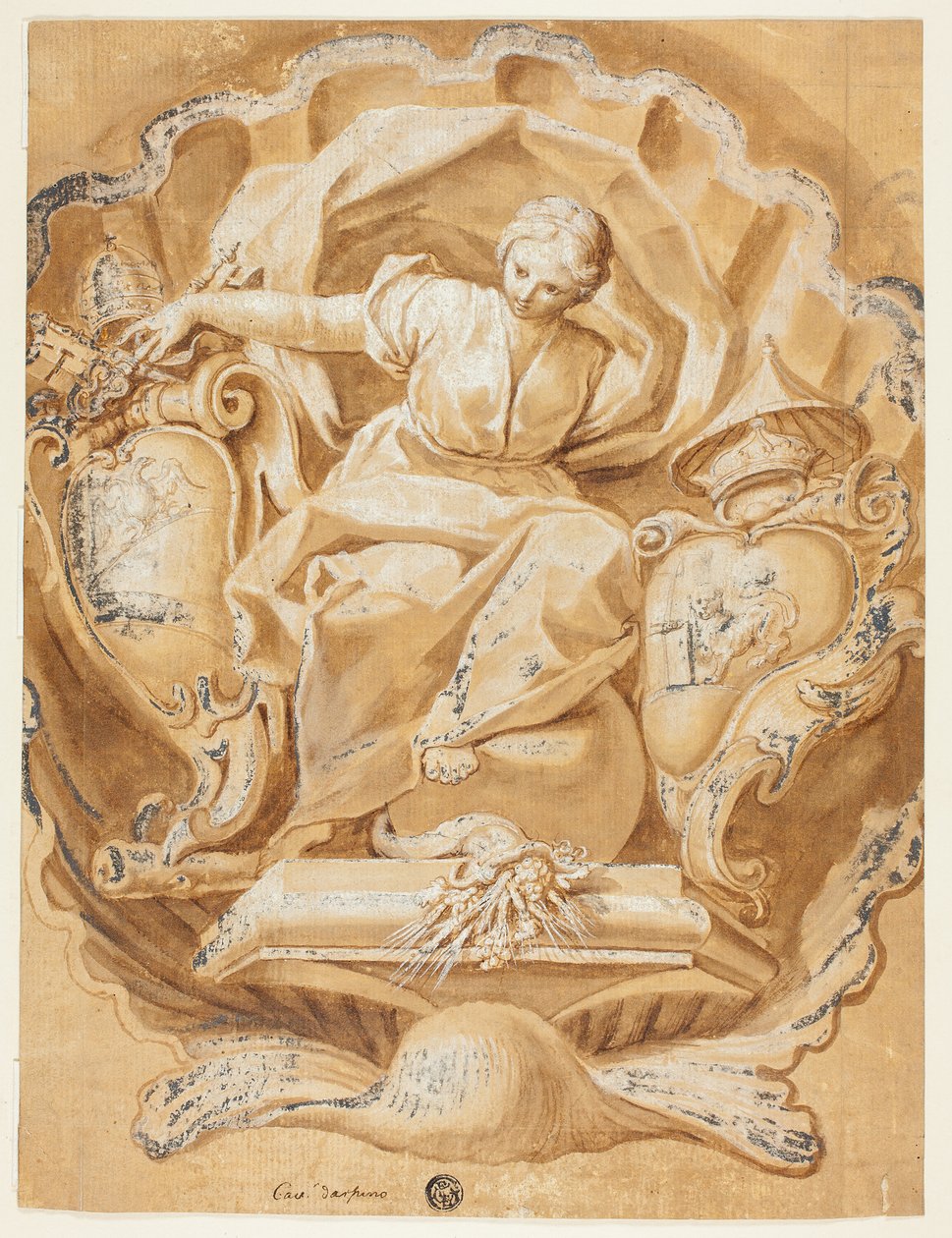 Figura alegórica con armas de Alejandro VIII (Ottoboni) y armas del papado de Francesco Mancini