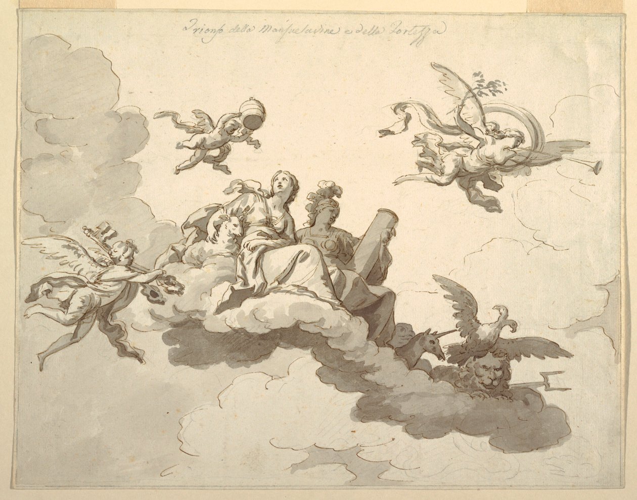 Diseño para un Techo Pintado: Triunfo de la Mansedumbre y la Fuerza de Francesco Manno
