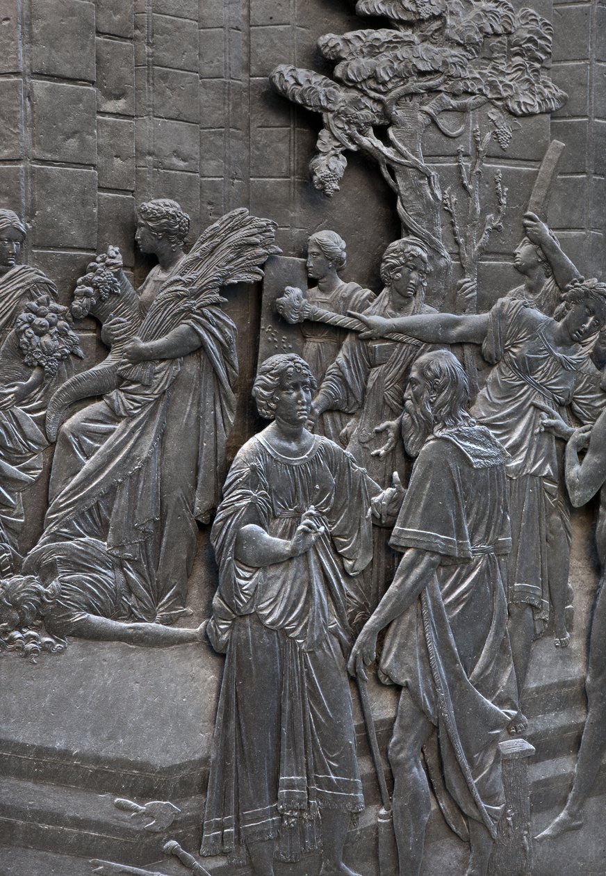Base que representa a Alessandro Farnese recibiendo a los embajadores de la Reina Isabel de Inglaterra, (detalle) de Francesco Mochi