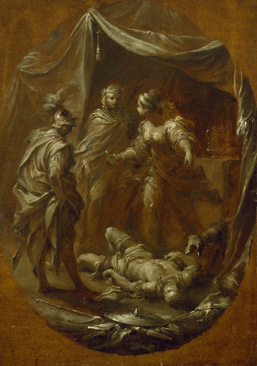 Jael y Sisera, c.1730 (óleo sobre papel, colocado sobre lienzo) de Francesco Monti