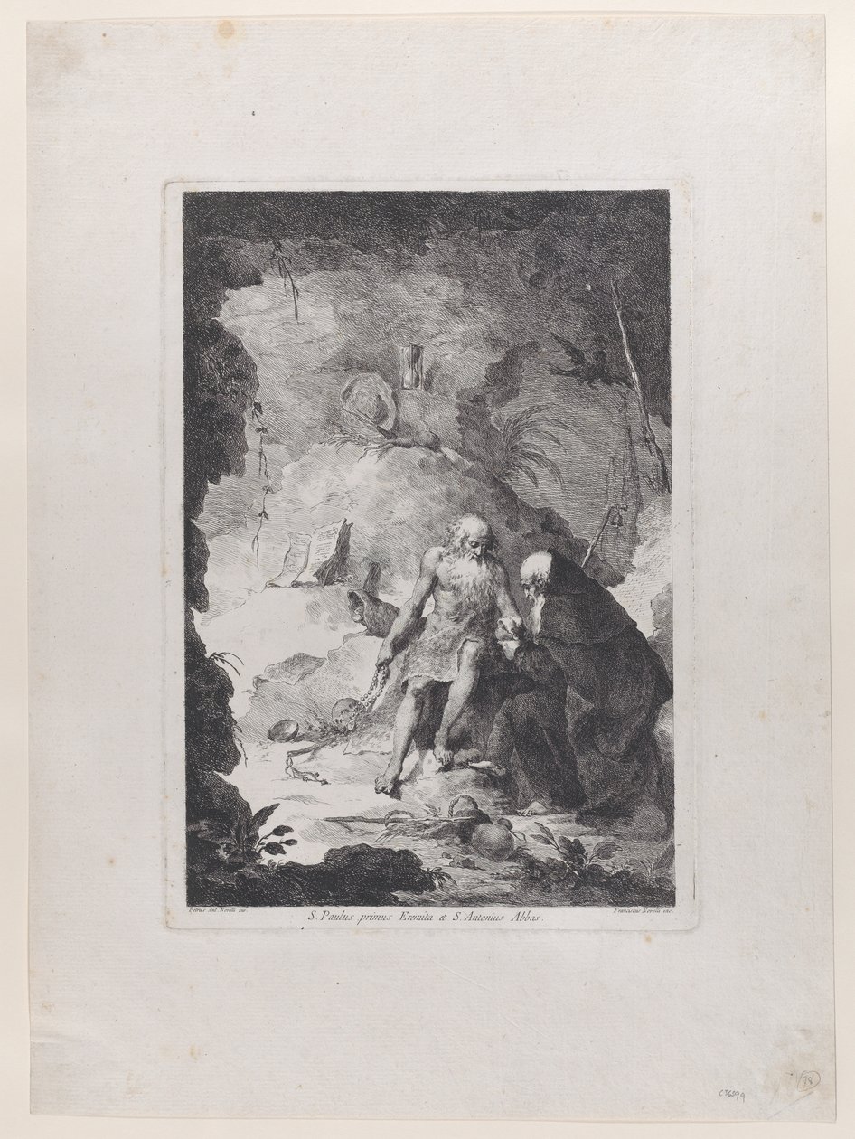 San Pablo el Ermitaño y San Antonio Abad conversando en un paisaje, ca. 1784-1836 de Francesco Novelli