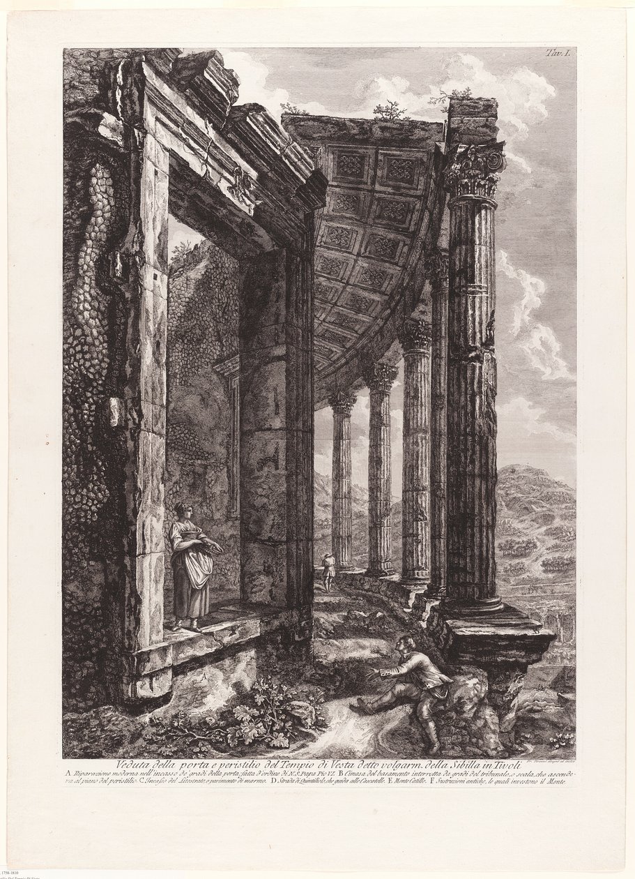 Vista de la puerta y el peristilo del Templo de Vesta de Francesco Piranesi