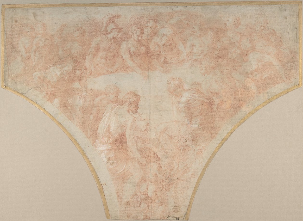 Manzana de la discordia arrojada por Eris en el matrimonio de Peleo y Tetis: Estudio para fresco de Francesco Primaticcio