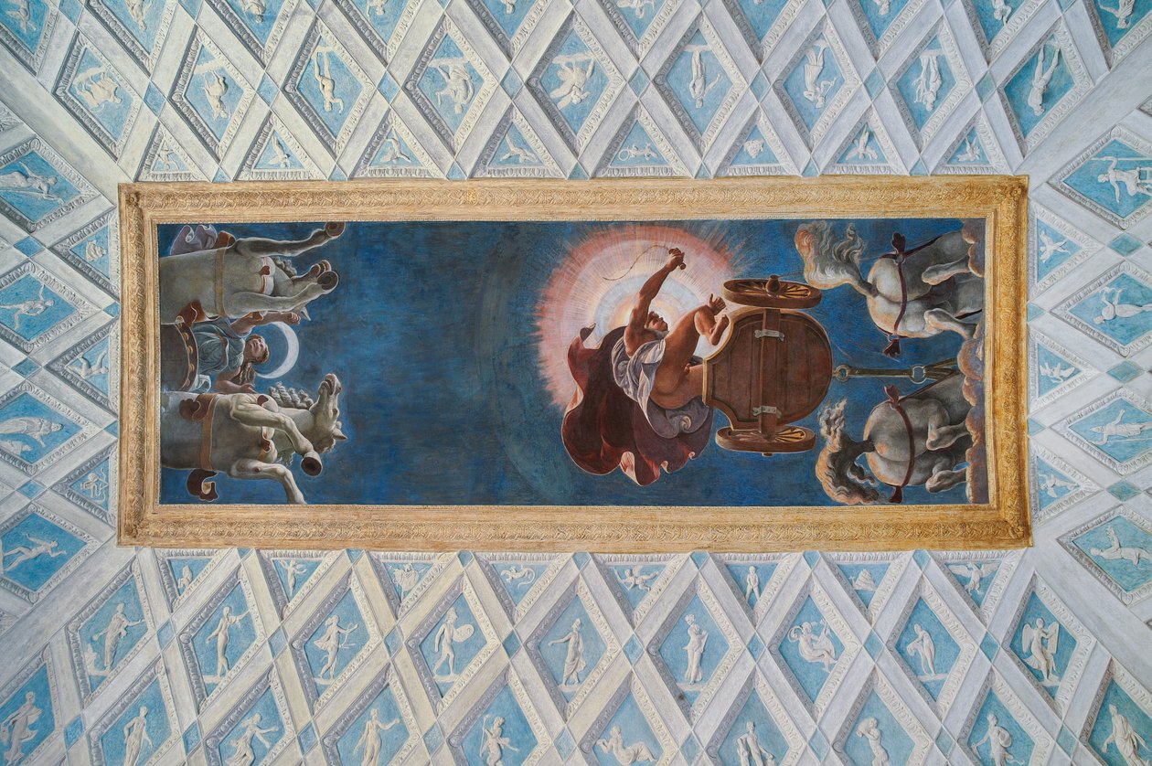 Cámara del Sol y de la Luna (Camera del Sole e della Luna): los carros del Sol y de la Luna conducidos por Diana y Apolo de Francesco Primaticcio