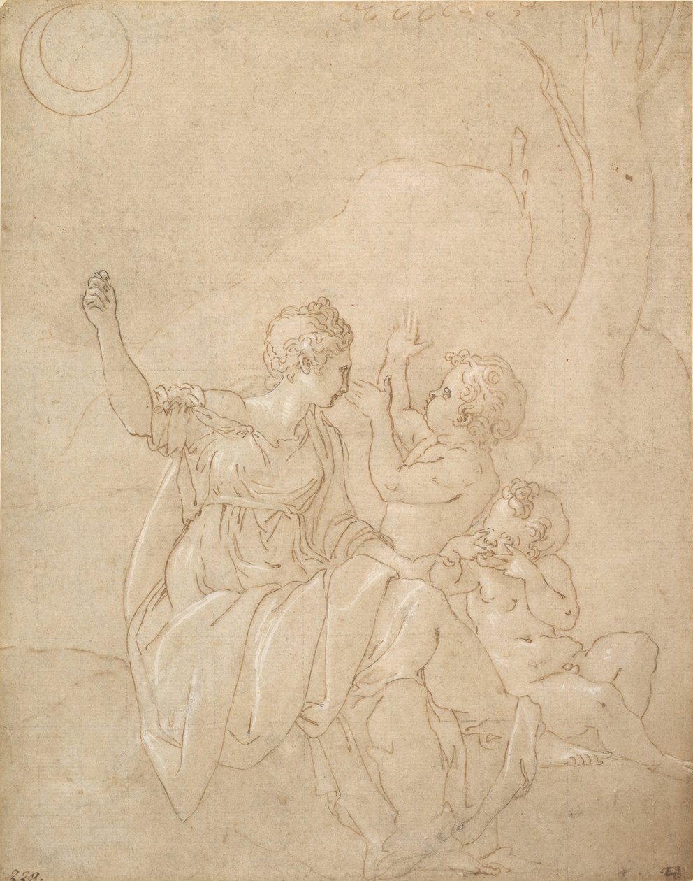 Figura femenina clásica Diana o Venus con dos infantes, ca. 1539-42 de Francesco Primaticcio
