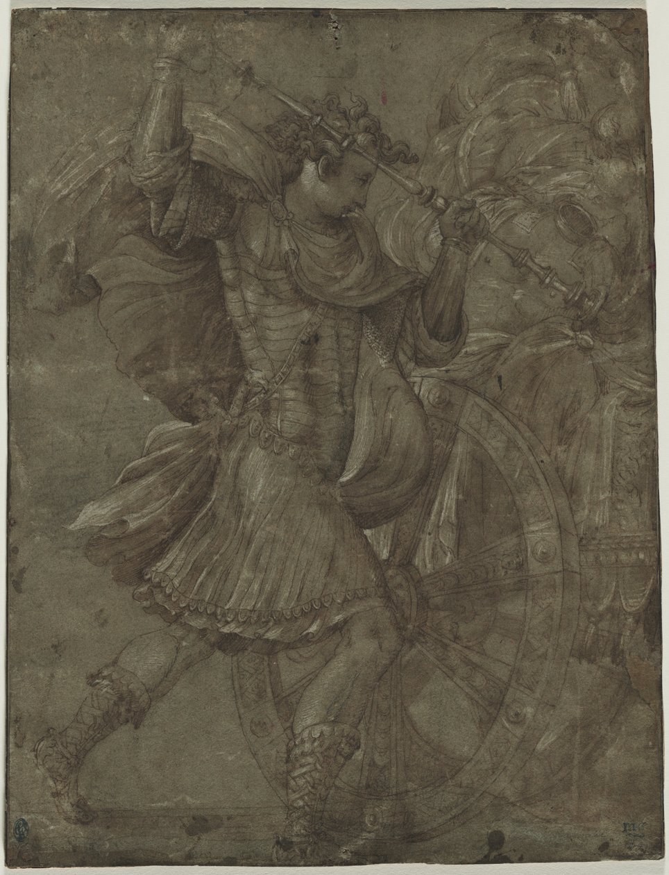 Hombre en armadura junto a un carro, c. 1550 de Francesco de Rossi Salviati Cecchino