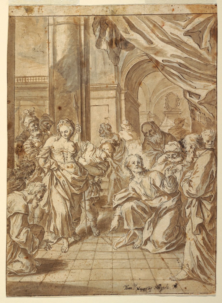 Dibujo, Cristo y la mujer adúltera, 1750-60 de Francesco Saverio Mergolo