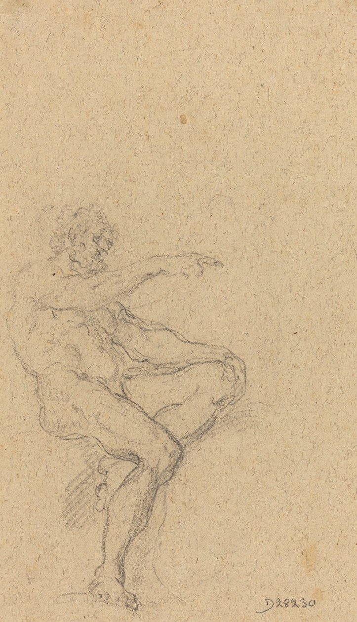 Un hombre desnudo sentado señalando a la derecha de Francesco Solimena