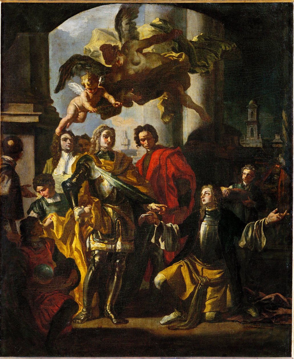 Gundaker Conde Althan, director de los edificios imperiales, presenta al emperador Karl VI el inventario de la nueva galería de pinturas del Stallburg de Francesco Solimena