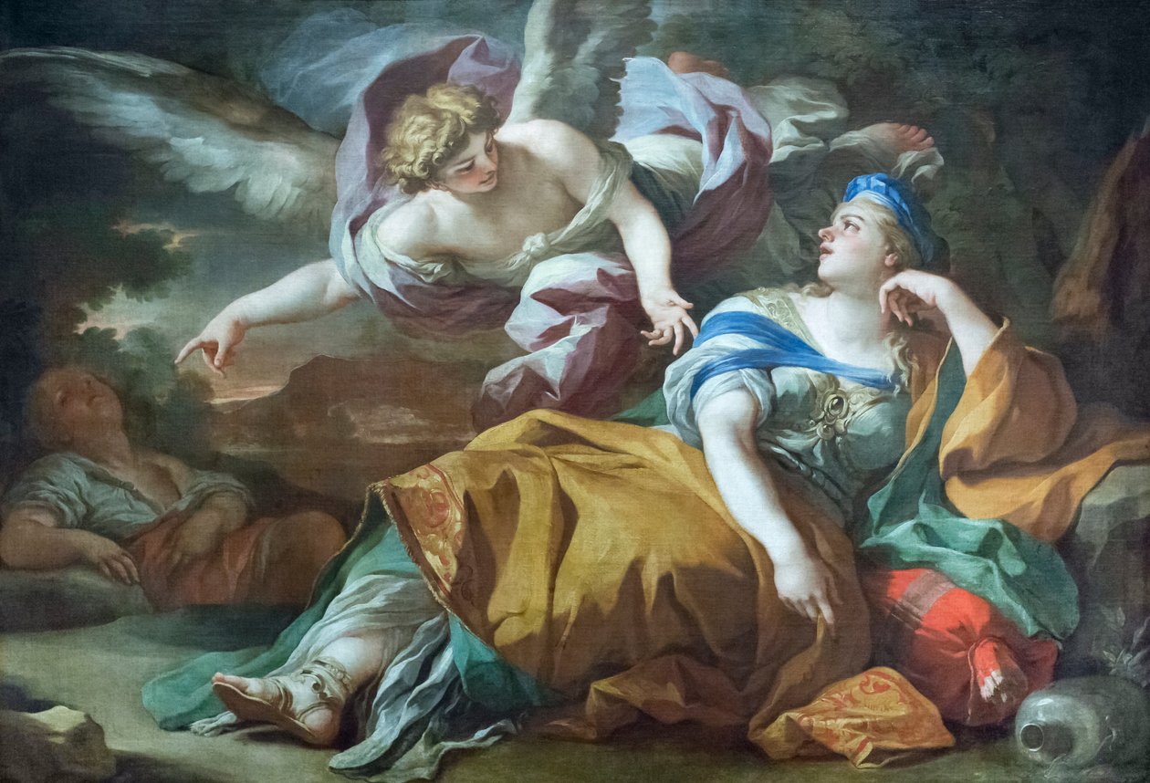 Agar e Ismael en el desierto consolados por un ángel de Francesco Solimena