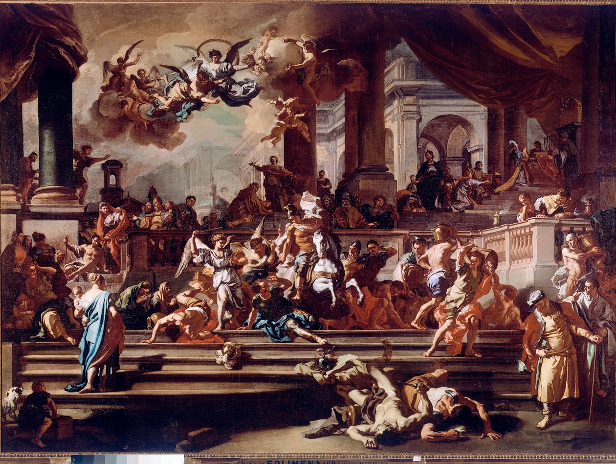 Heliodoro expulsado del templo por los ángeles. Pintura de Francesco Solimena dit l