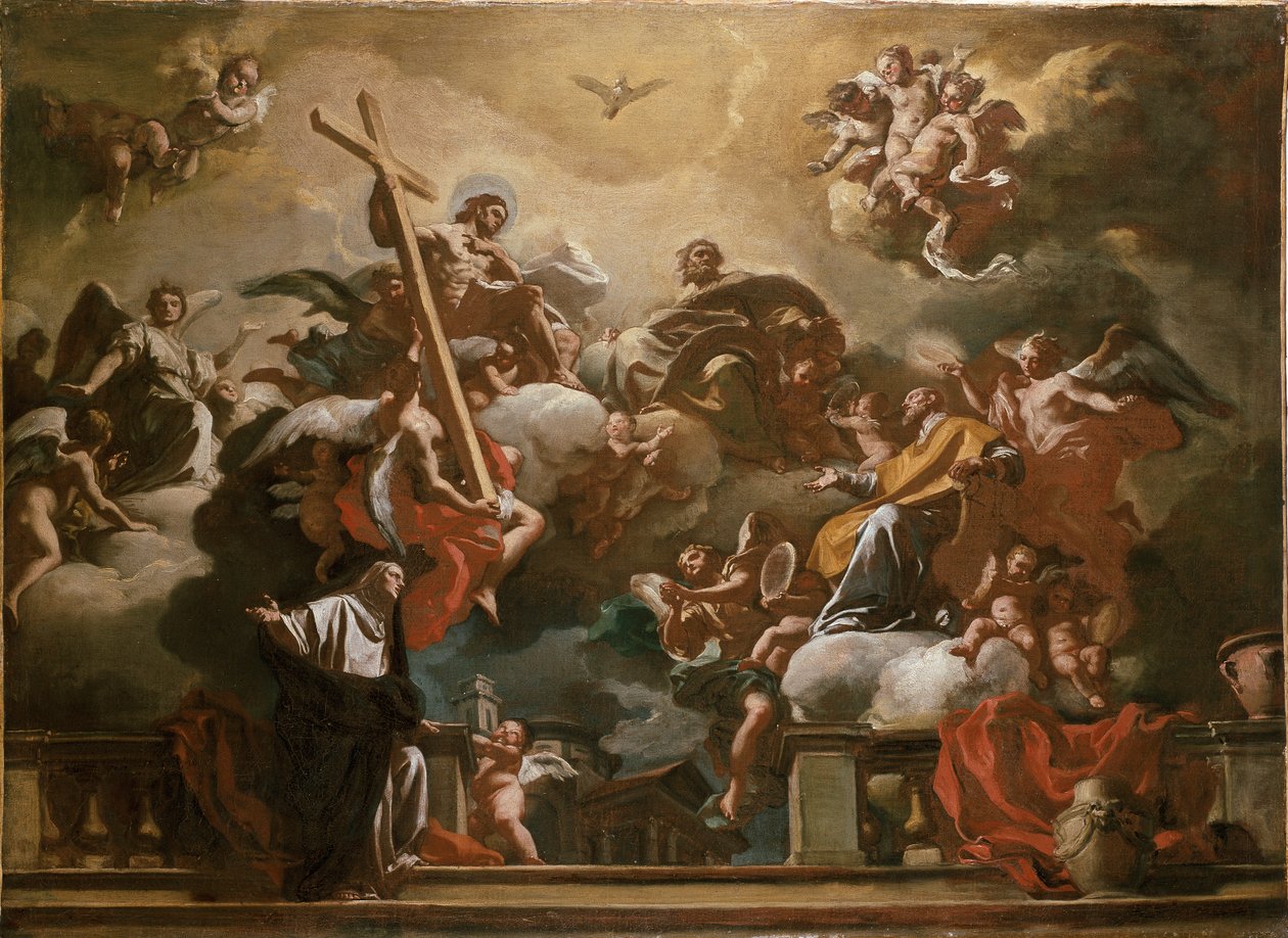 La Santísima Trinidad con San Felipe Neri en la Gloria, c. 1727-1730 de Francesco Solimena