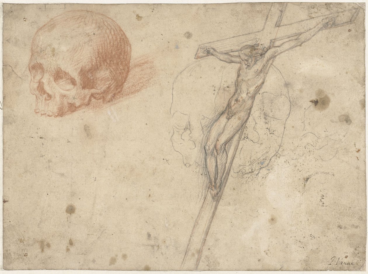 Boceto de crucifijo y calavera de Francesco Vanni