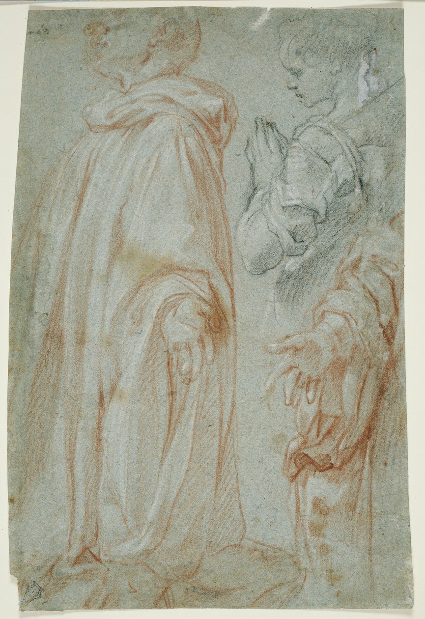 Tres estudios para el Cristo resucitado adorado por una santa y San Silvestro Gozzalini de Francesco Vanni