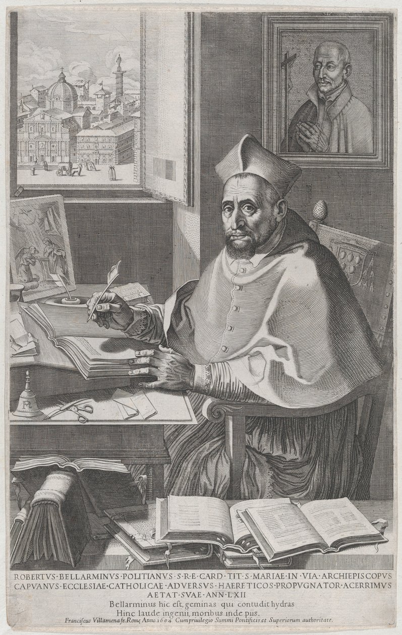 Cardenal Roberto Bellarmino en su escritorio, escribiendo de Francesco Villamena