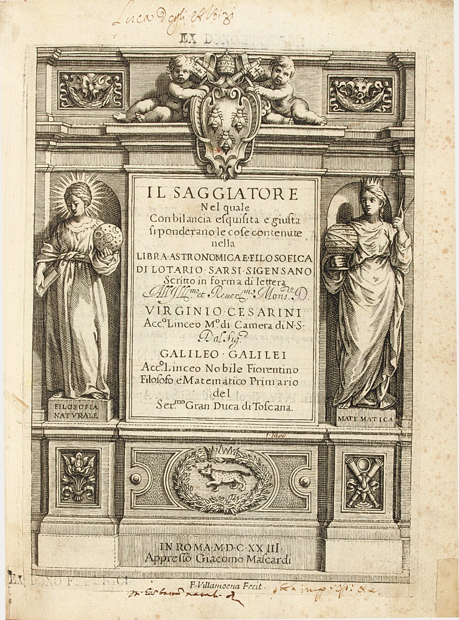 Frontispicio de "El Ensayador" de Galileo Galilei de Francesco Villamena