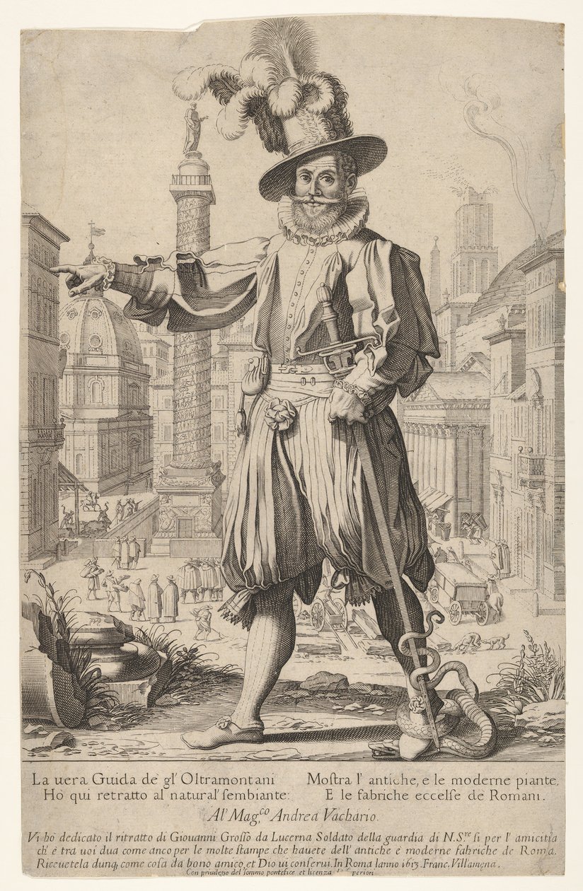 Giovanni Alto Johann Alten, Ioannes Altus de pie en la Colina Quirinal en Roma de Francesco Villamena