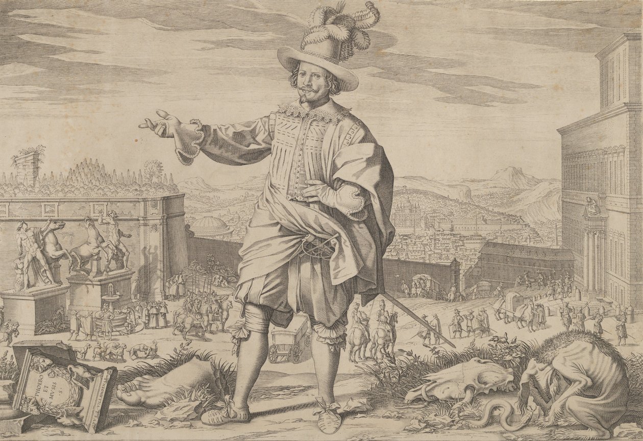 Retrato de Ioannes Altus Johann Alten, de la Guardia Suiza, de pie junto al Quirinal, 1623 de Francesco Villamena
