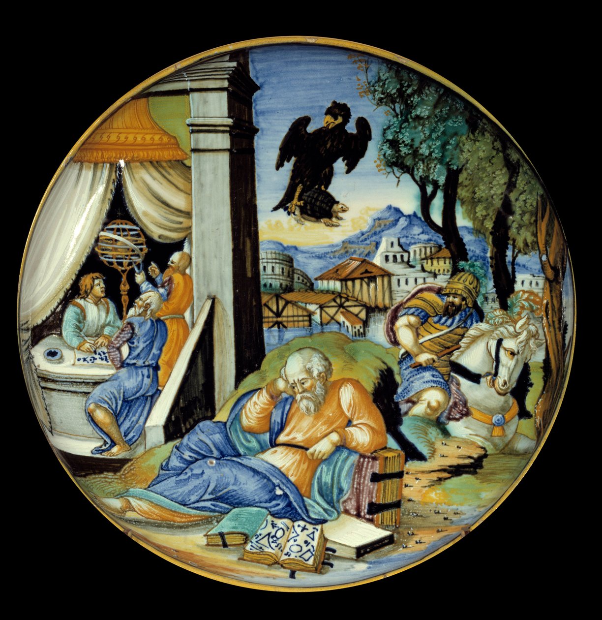 Corte de pierna baja: Alegoría del destino. Loza. Hecho por Francesco Avelli Xanto (activo alrededor de 1530/1540) de Francesco Xanto Avelli