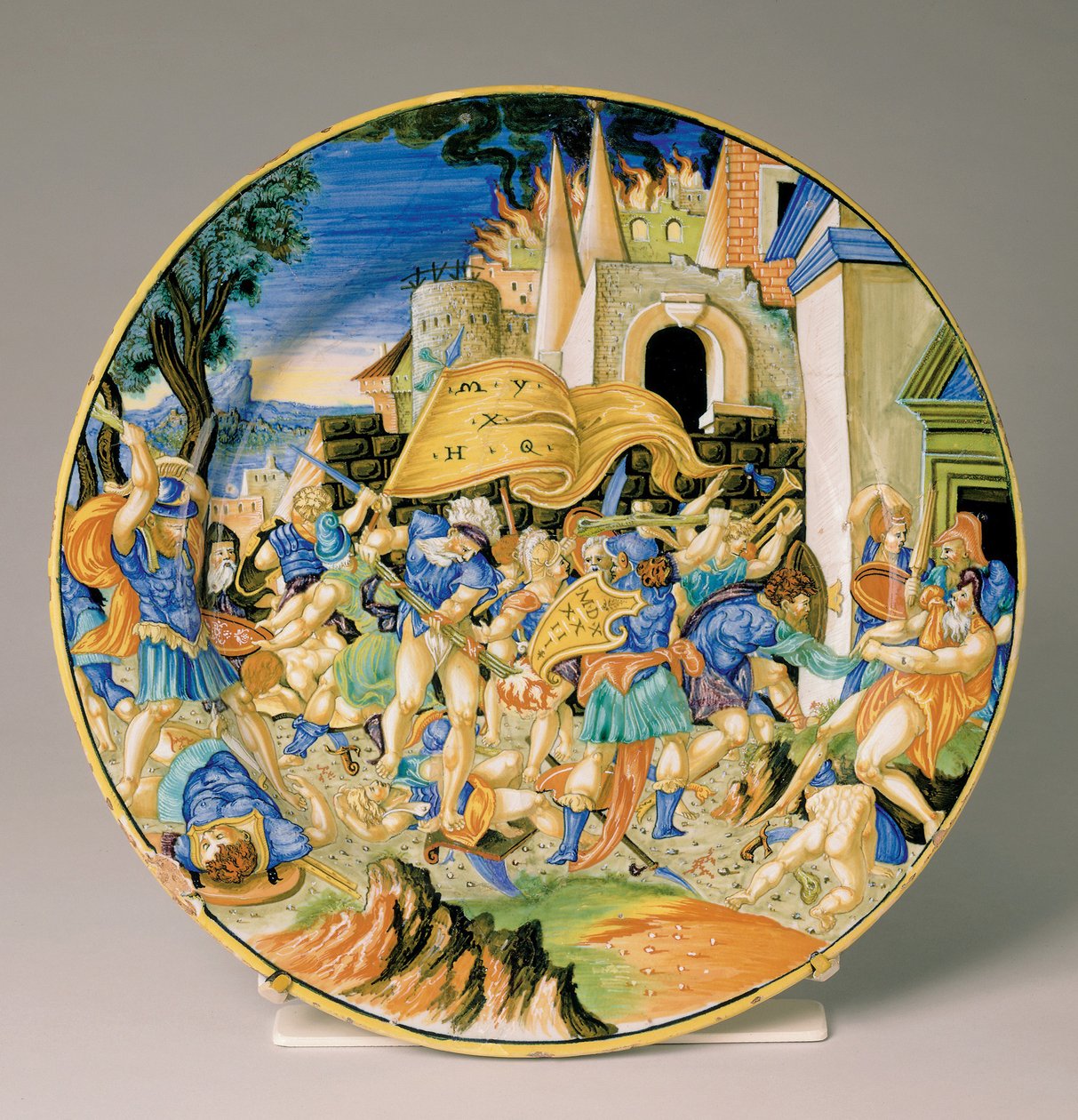 Plato con la batalla de Roncesvalles de Francesco Xanto Avelli