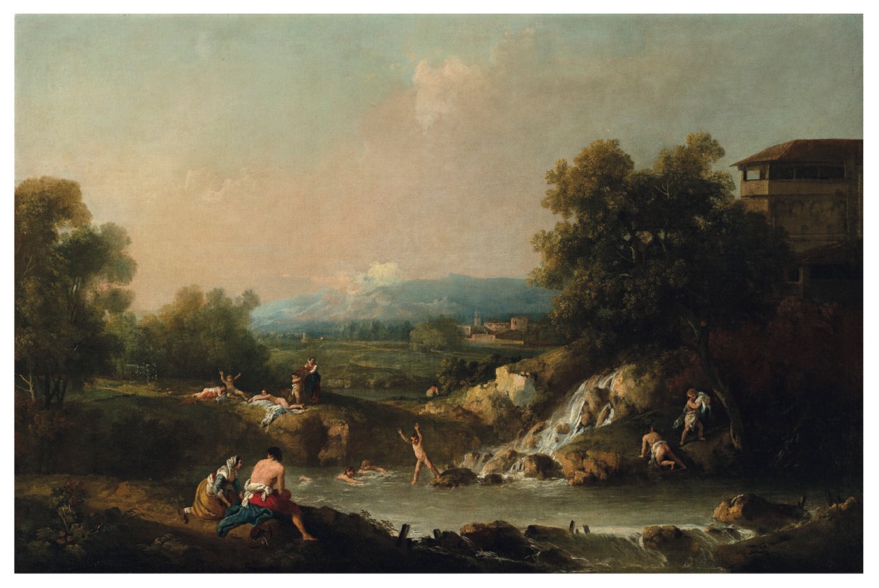 Paisaje fluvial con bañistas de Francesco Zuccarelli