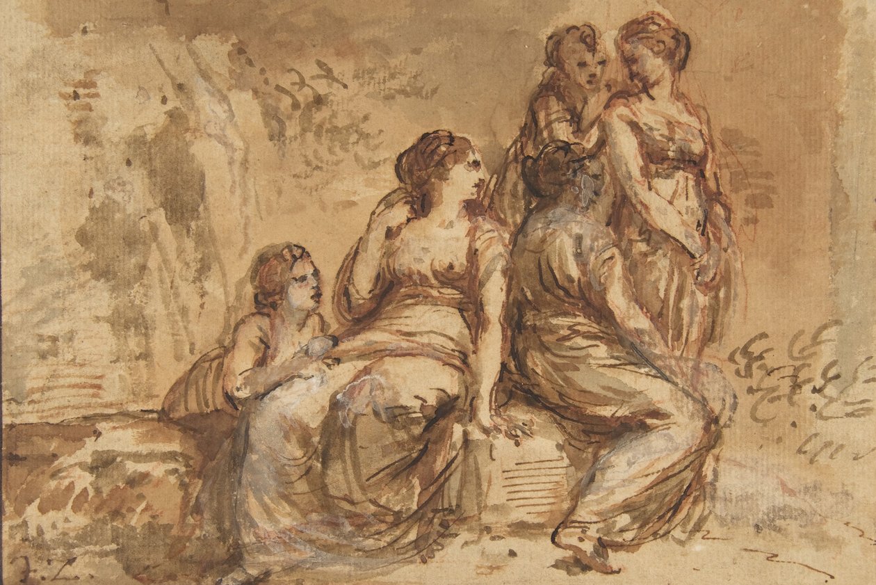 Cinco mujeres jóvenes en un paisaje de Francesco Zuccarelli