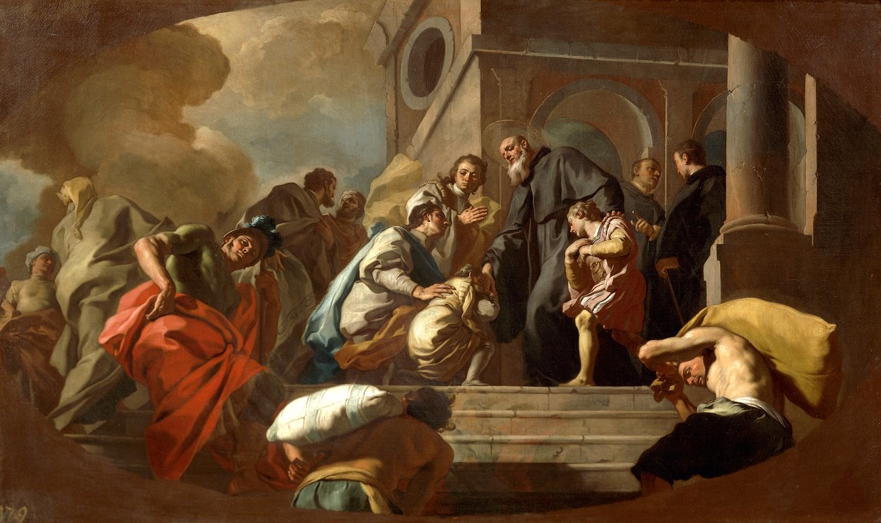 Sueño de San Benito, de Francesco De Mura (1696-1782), detalle de Francesco de Mura