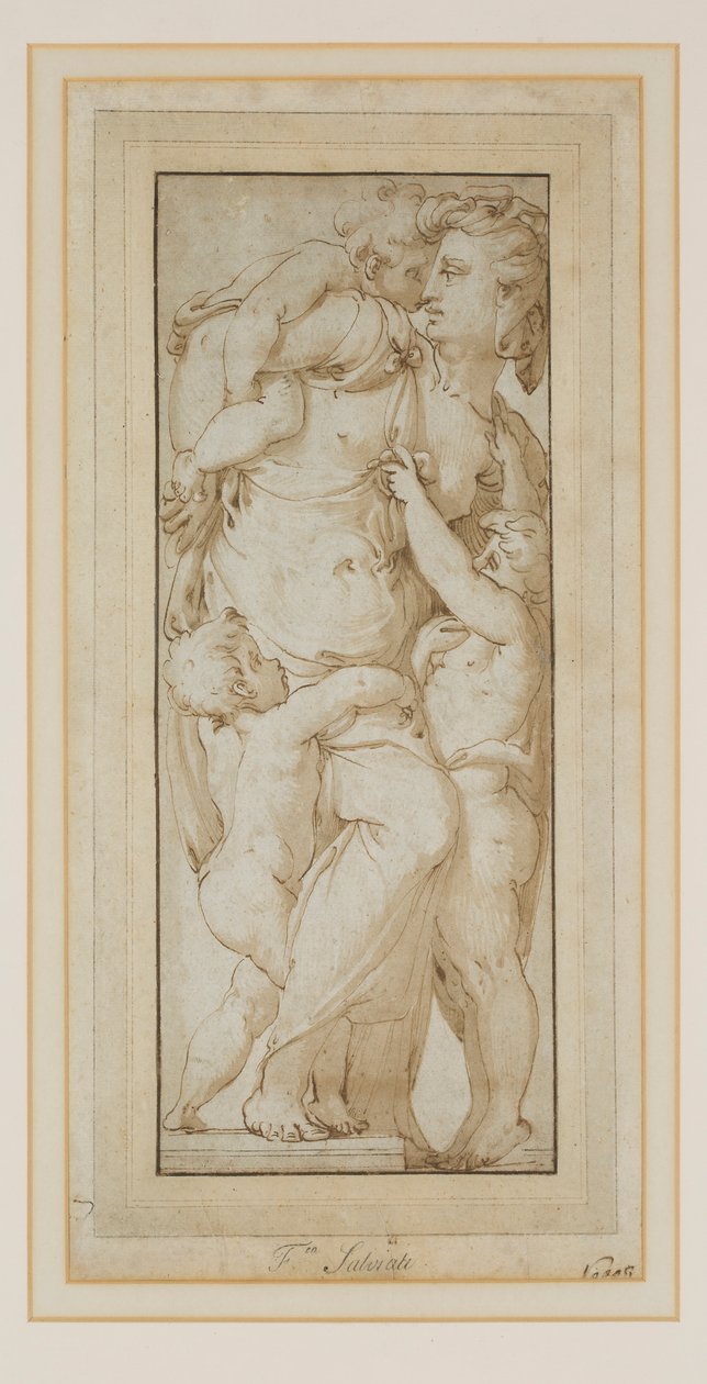 Estudio de una mujer y Putti (tinta y aguada) de Francesco de Rossi (follower of) Salviati