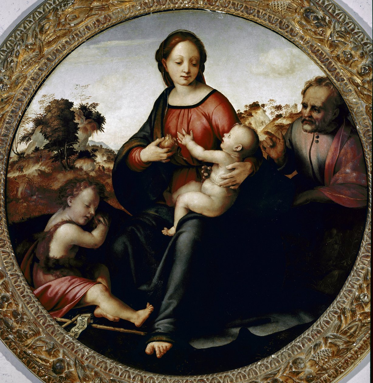 Sagrada Familia con el pequeño San Juan Bautista de Francesco di Cristofano Franciabigio