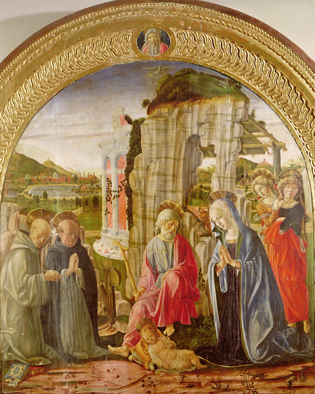 Adoración del Niño de San Ambrosio y San Bernardo (óleo sobre tabla) de Francesco di Giorgio Martini