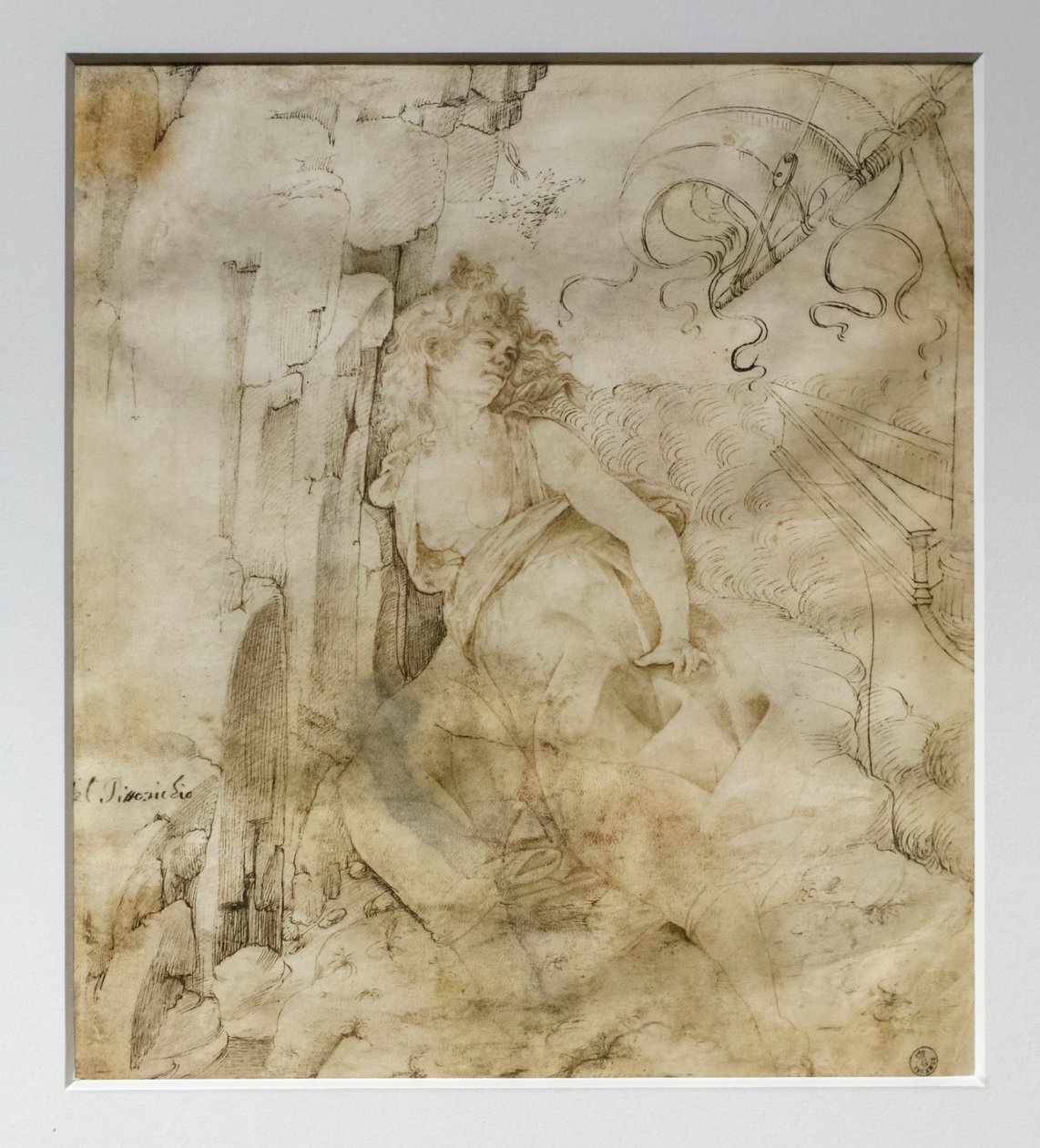 Joven despeinada en un acantilado, llamada Ippo, c.1475 (pluma y tinta sobre pergamino) de Francesco di Giorgio Martini