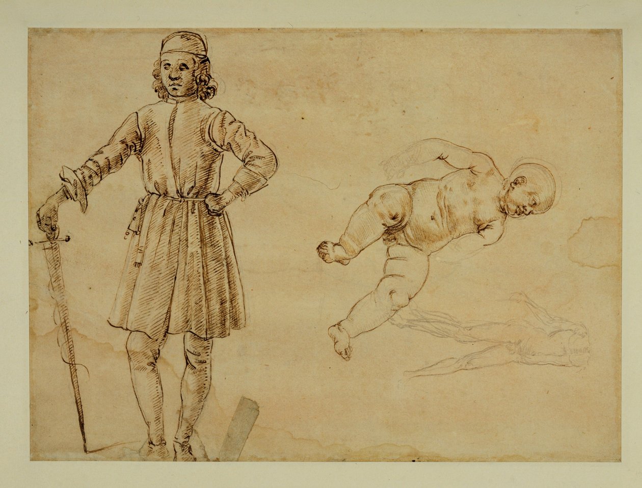 Un niño sentado;hombre de pie sosteniendo una espada ... de Francesco di Simone (attr. to)