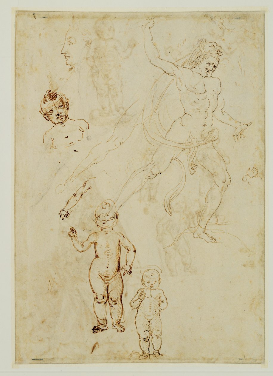 Hércules;tres niños;cabeza masculina girada a la izquierda ... de Francesco di Simone (attr. to)