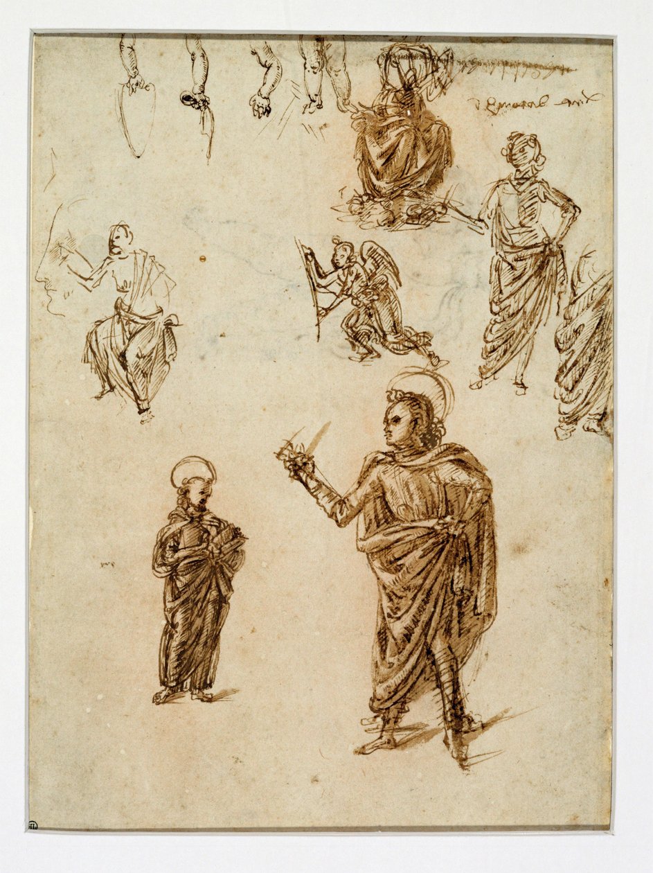 Bocetos de figuras;santos;un ángel;un brazo;piernas ... de Francesco di Simone (attr. to)