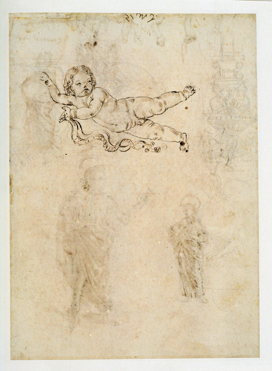 Estudio de un niño;un adorno esculpido;una arpía ... de Francesco di Simone (attr. to)