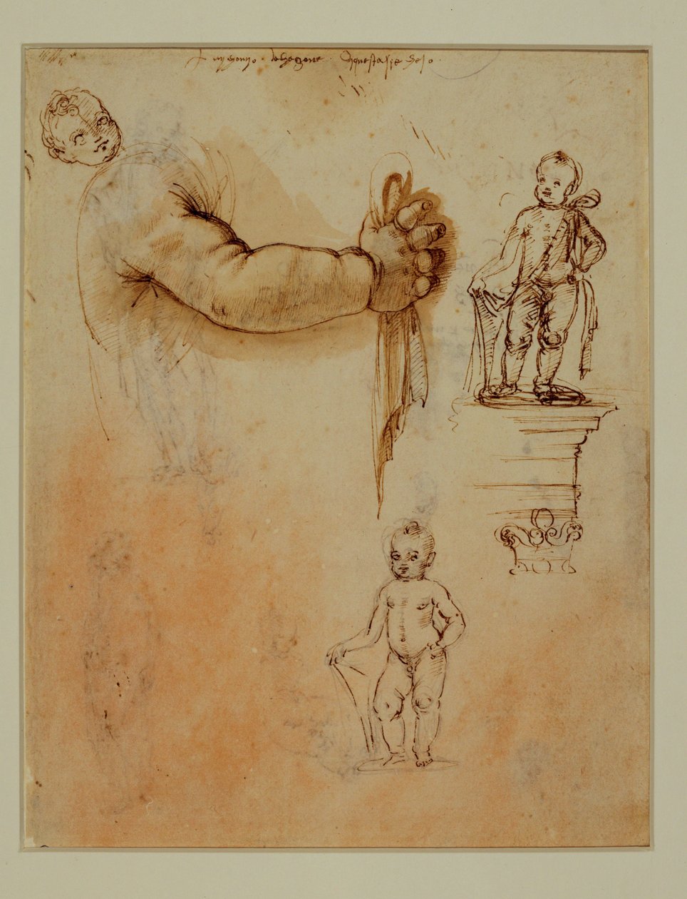Dos niños de los cuales uno en un piedestal ... de Francesco di Simone (attr. to)