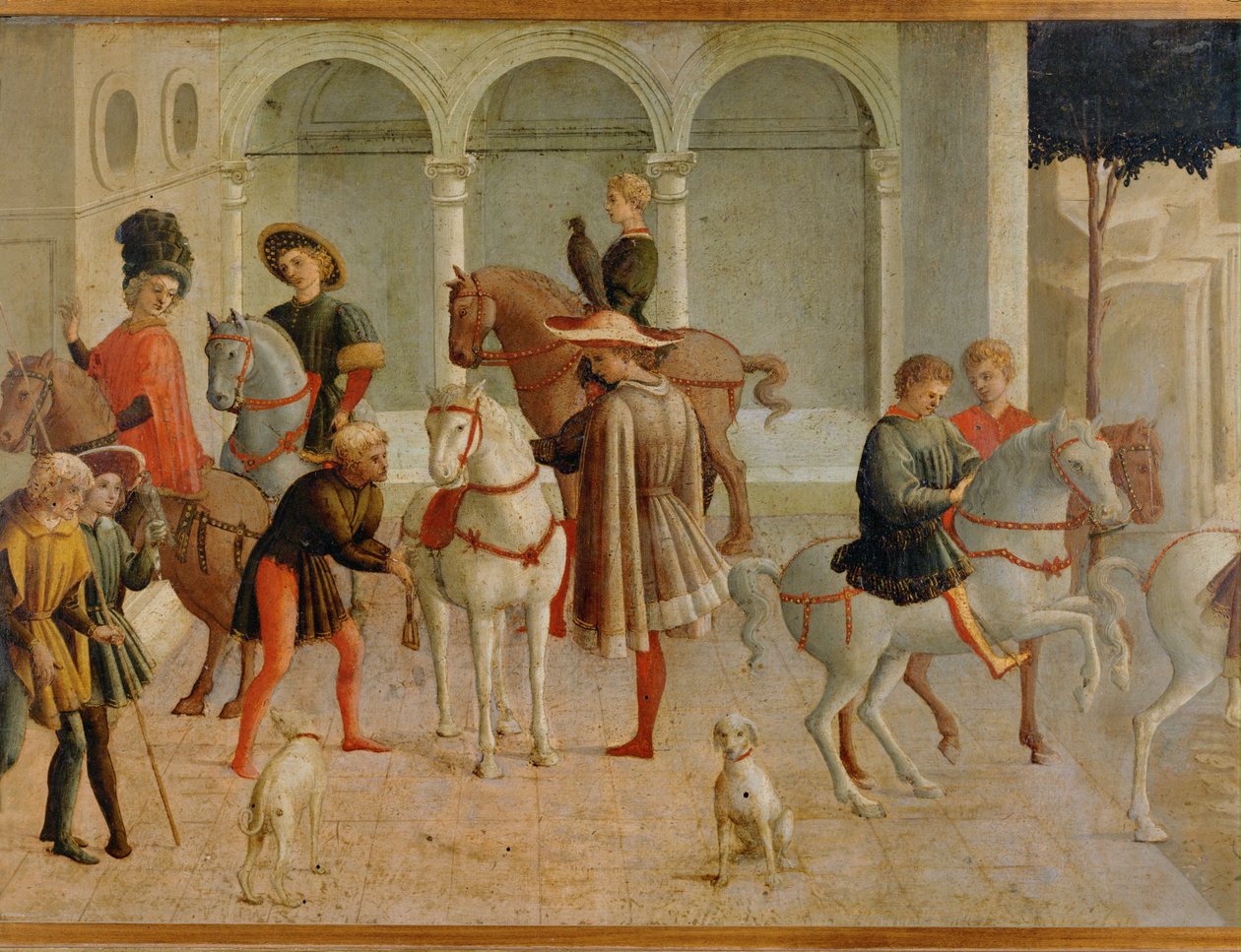 Caballeros en la sala de la corte de Gualtieri di Saluzzo (temple sobre madera) de Francesco di Stefano Pesellino