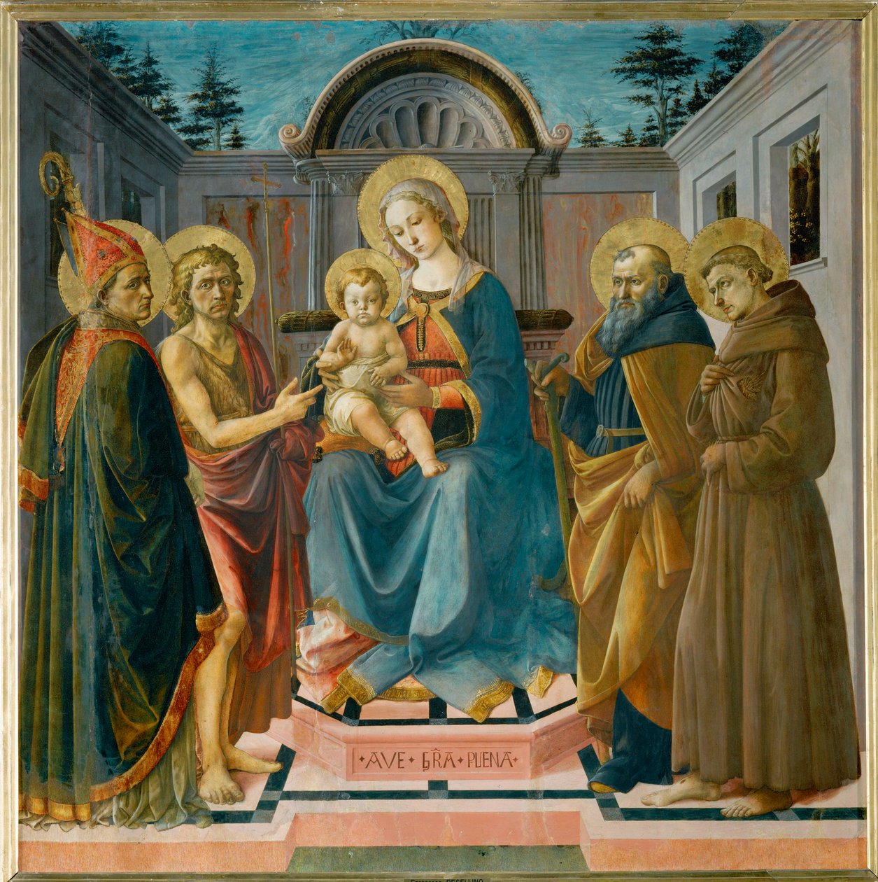 La Virgen con el Niño entre Santa Zenobia, San Juan Bautista, San Antonio Abad y San Francisco ... de Francesco di Stefano Pesellino
