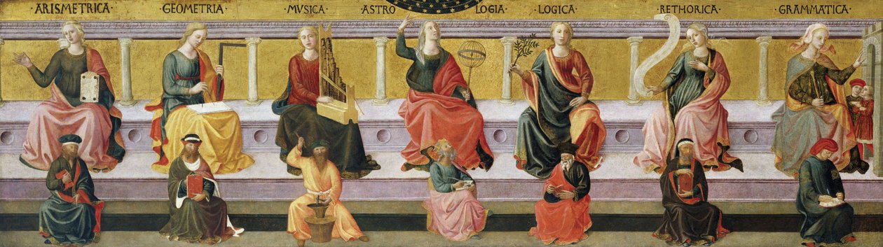 ""las siete artes liberales"" (Aritmética, geometría, música, astrología, lógica, retórica y gramática) Pintura de Francesco di Stefano Pesellino (1422-1457) hacia 1450 Museo de Arte de Birmingham, Birmingham, Alabama, Estados Unidos ©DeAgostini/Leemage de Francesco di Stefano Pesellino