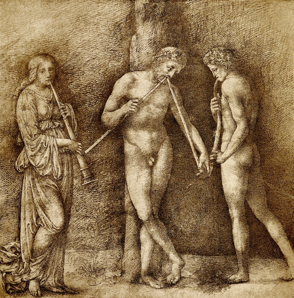 Tres figuras haciendo música de Francesco school of Francia