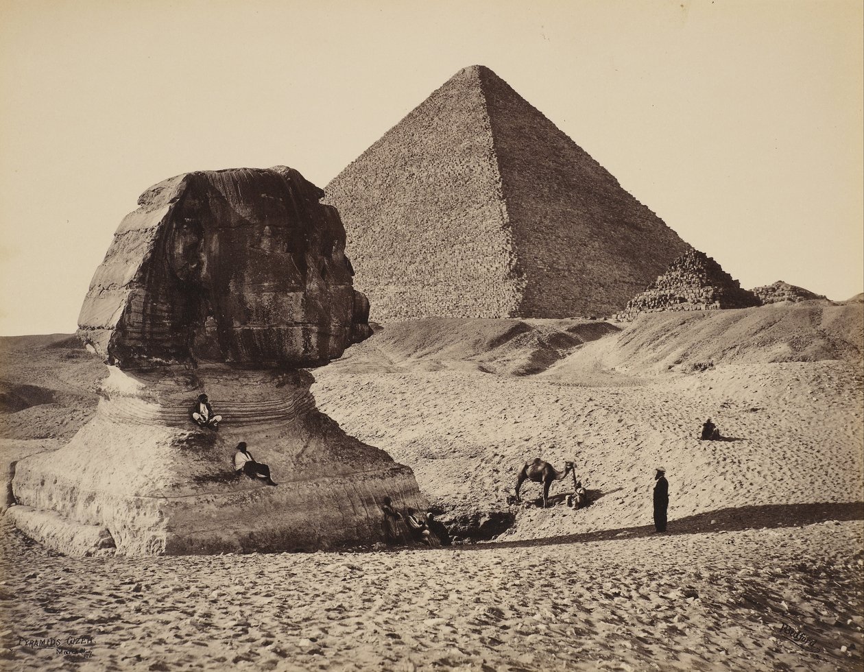 La Esfinge, la Gran Pirámide y dos pirámides menores, Guiza, Egipto de Francis Bedford