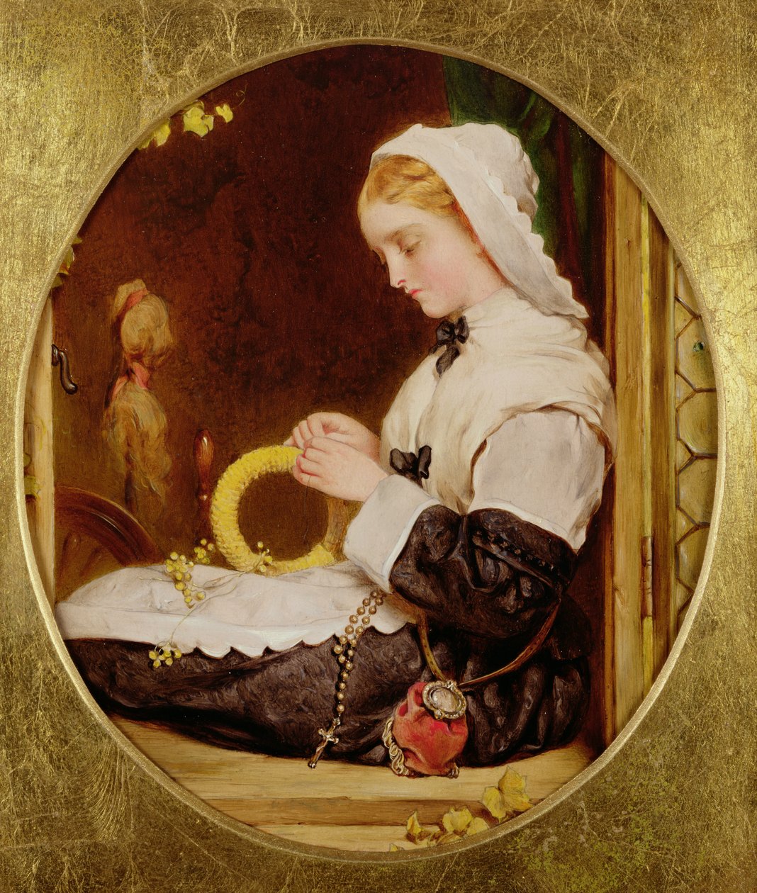 Una dama cosiendo en una ventana, 1859 de Francis John Wyburd