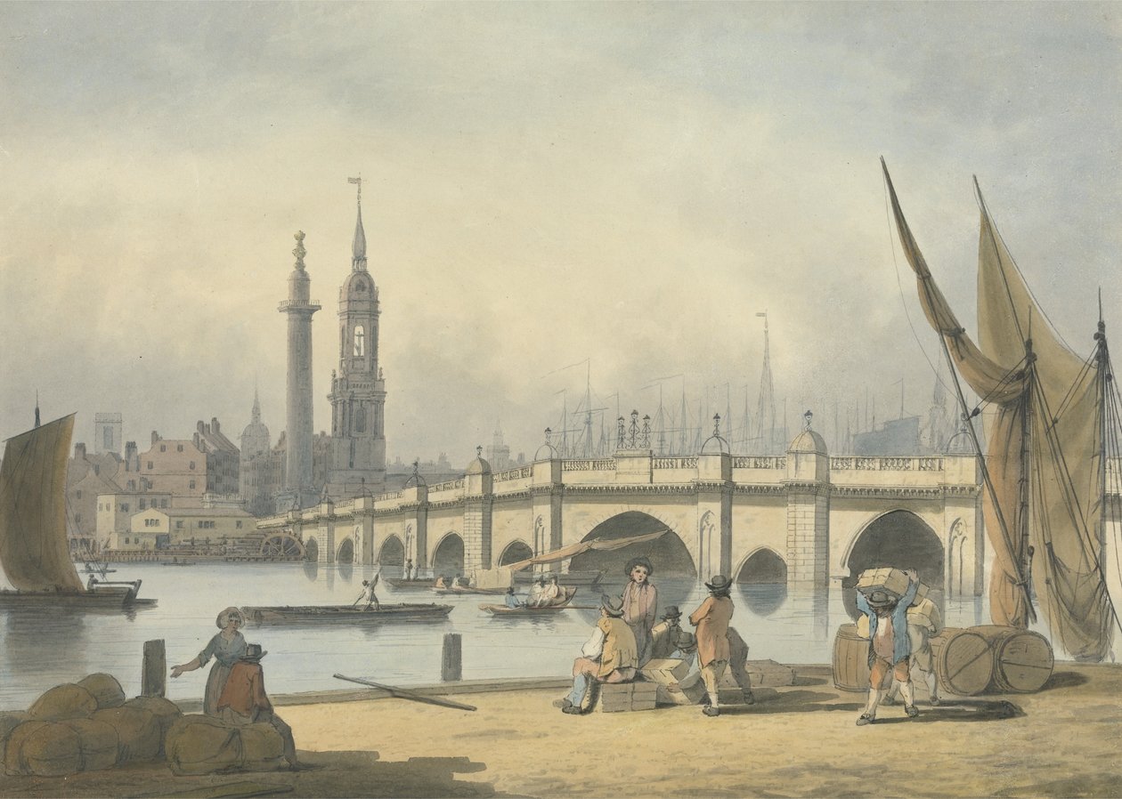 Puente de Londres y el Monumento, c.1795 de Francis Nicholson