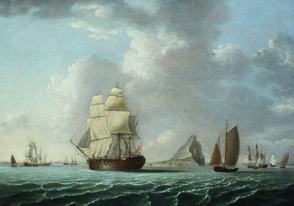Buque de guerra británico frente a Gibraltar de Francis (attr. to) Holman
